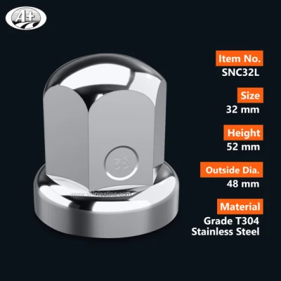 (SNC32L) Cubiertas de tuercas de rueda de acero inoxidable T304 de 32 mm, cubiertas de tuercas de camión de acero inoxidable T304